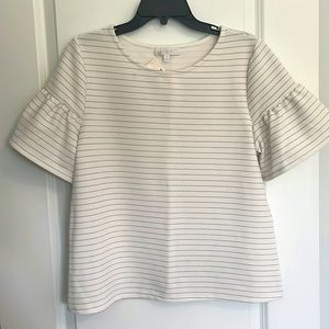 NWT Eri+Ali Cream and Black Striped Shirt W/ Ruffle Sleeve